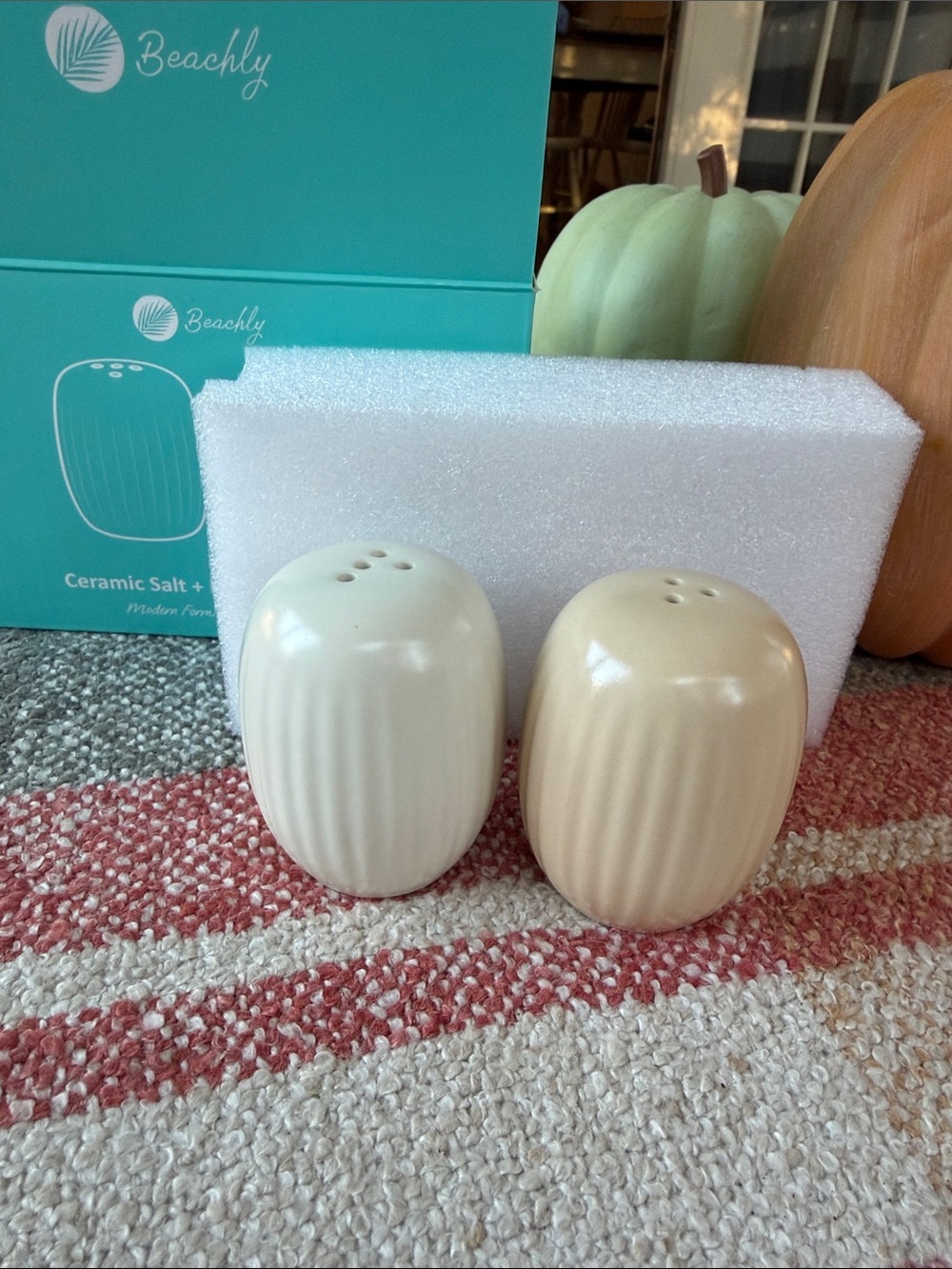 New in Box Beachly Cream & Ivory Ceramic Salt and Pepper Shakers